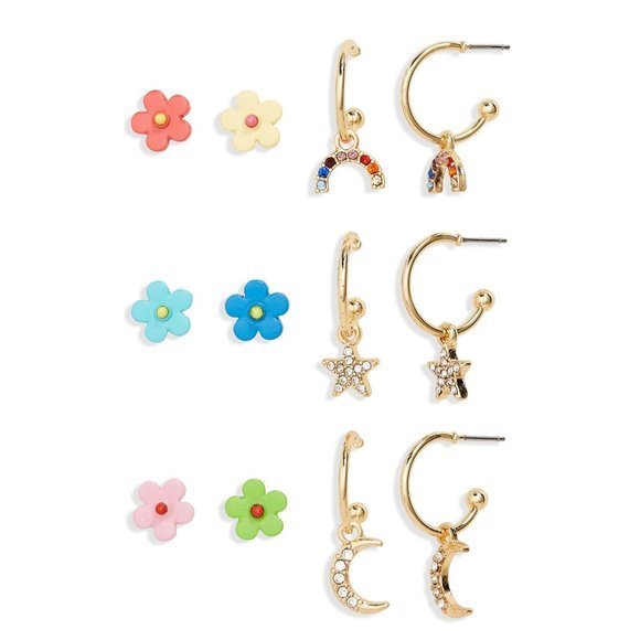 Bp. Daisy Set of 6 Stud & Huggie Hoop Earrings - Picture 1 of 2